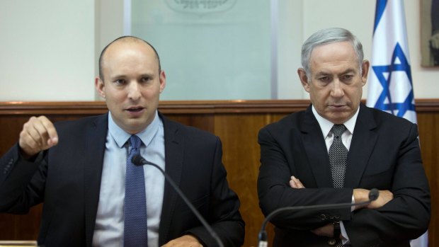 Rivals and partners: Israeli Prime Minister Benjamin Netanyahu, right, and Israeli Education Minister Naftali Bennett of the far-right Jewish Home party.