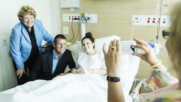 Premier Mike Baird visits Campbelltown Hospital and gets a photo with patient Alex Taylor from Bradbury.