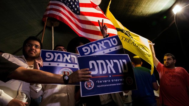 Israeli supporters of Donald Trump hold a rally in Jerusalem in October.