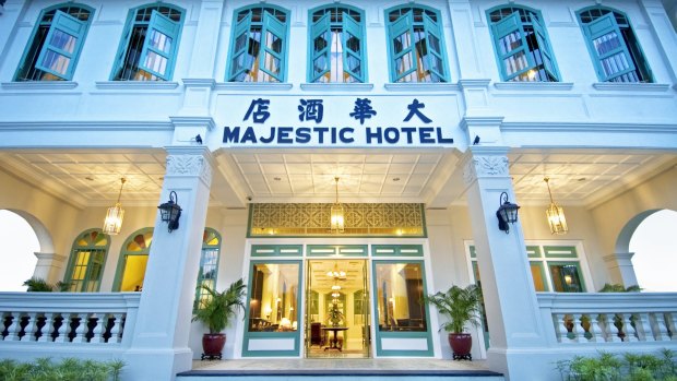 The colonial facade of The Majestic Malacca hotel. 