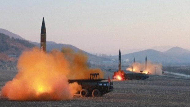 File footage of a North Korean missile launch at an undisclosed location in March.