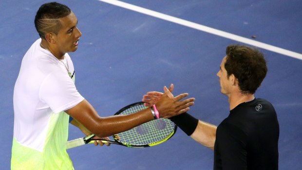 Well done: Nick Kyrgios and Andy Murray shake hands after the game.