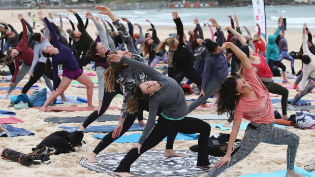 International Yoga Day at Bondi Beach in Sydney.