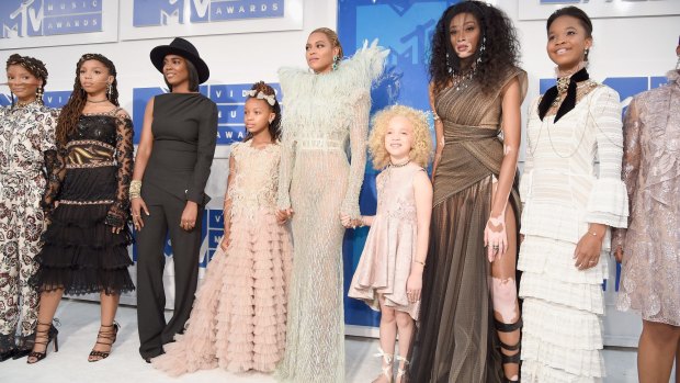 Beyonce Knowles and and her Lemonade cast and supporters arrive at the MTV VMAs.