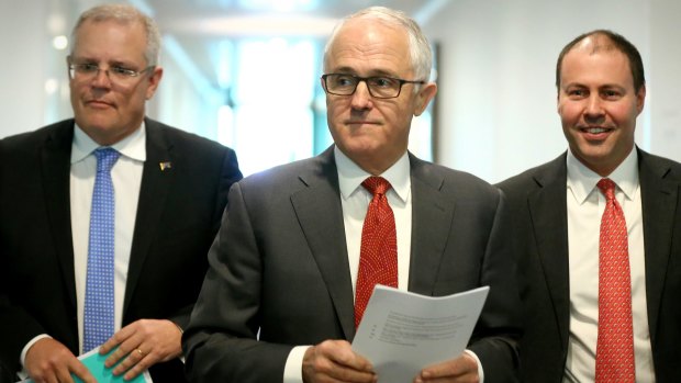 Treasurer Scott Morrison, Prime Minister Malcolm Turnbull and Minister for Environment and Energy Josh Frydenberg.