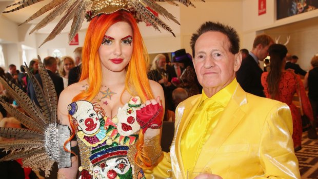 Gabi Grecko at the 2014 Melbourne Cup showing off her engagement ring which reportedly cost Geoffrey Edelsten $45,000.