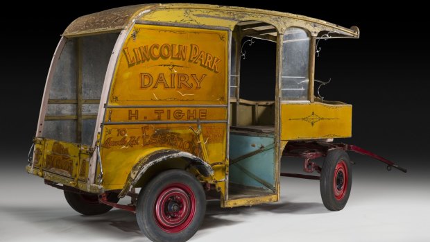 Morning ritual: The Lincoln Park Dairy delivery cart, which was built in about 1947, at the National Museum of Australia.