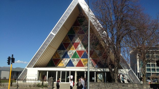 The Transitional Cathedral in Christchurch, also known as the Cardboard Cathedral, was built after the original cathedral was badly damaged in the 2011 earthquake.