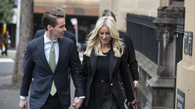 Oliver Curtis and wife Roxy Jacenko arrive at the St James Supreme Court on Thursday.