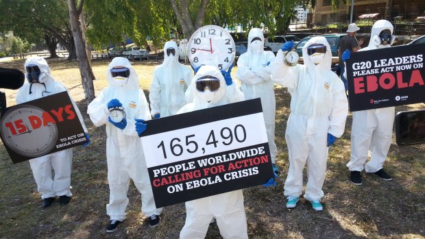 Protesters call for G20 leaders to take action on Ebola. 