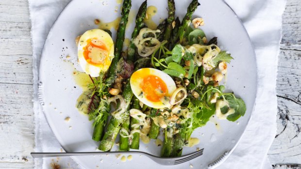 Asparagus salad, tarragon, hazelnuts and a soft-poached egg.