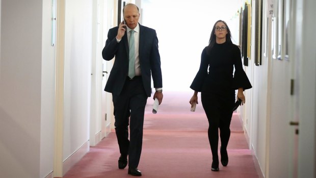 Peter Dutton, arriving for a radio interview in Parliament House on Thursday, is being targeted by Get Up.