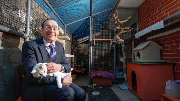 Former RSPCA ACT chief execuitve EO of RSPCA Michael Linke in an outdoor cat enclosure.