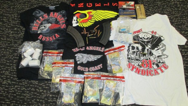 Hells Angels merchandise was found by police.