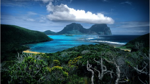 looking across the lagoon towards Mount Gower and Mount Lidgbird.