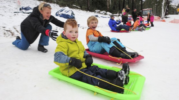 Leonie Collis with son Jem Phillbrook, 7, rear, and and Billy Ellery, 4. 