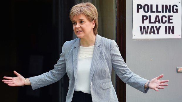 Scotland's First Minister Nicola Sturgeon casts her vote in the EU referendum at Broomhouse Community Hall in Glasgow.