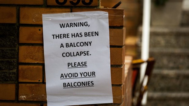 A warning notice was posted after the balcony collapse.