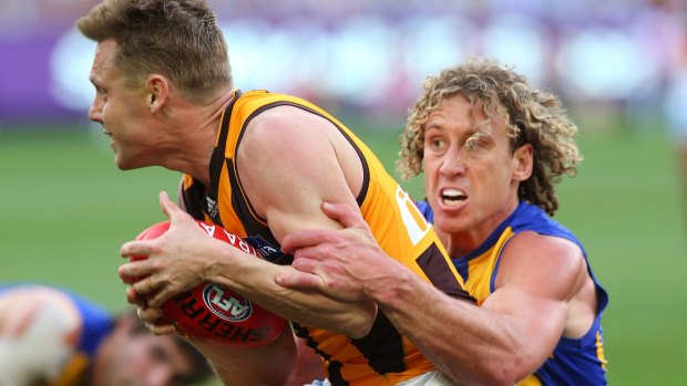 Matt Priddis with Sam Mitchell - two Eagles who could retire at the end of the season.