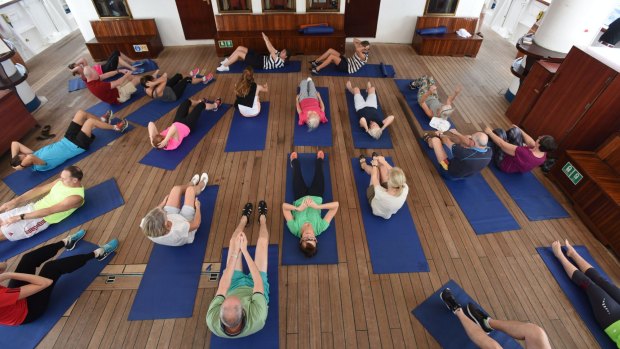 A yoga class on a Star Clipper ship. 
