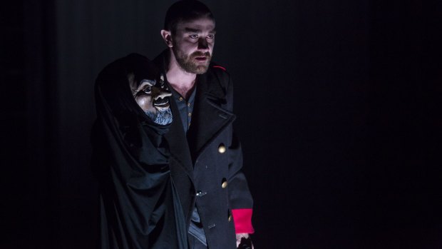 Josh McConville, as Hamlet, in Bell Shakespeare's travelling production.