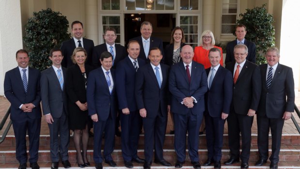 New members of the Abbott ministry pose for the official photograph.