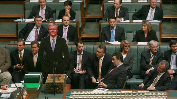 Coalition MPs took a cardboard cutout of Kevin Rudd into the House of Representatives in 2008.