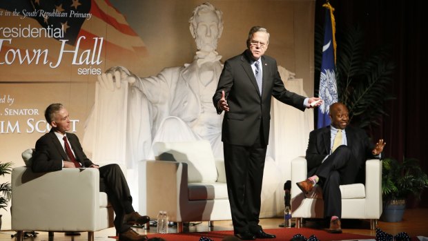 Jeb Bush addresses the crowd during a town hall event in South Carolina.
