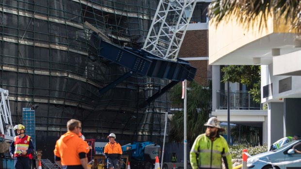 The base of the crane which collapsed and injured three men. 
