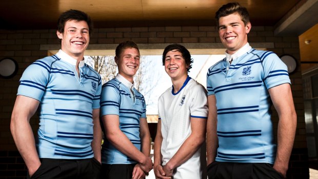 Marist College are gunning to bring down St Edmund's dynasty in the U18 grand final on Sunday. Pictured: Lincoln Smith 18, Seamus Smith 17, and Tom Iles 18 from Marist College, and Brendan Jimenez 16 from St Edmunds College.