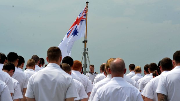 The crew of HMAS Perth III remember those who died on board HMAS Perth (I) and the USS Houston at Tuesday's event.