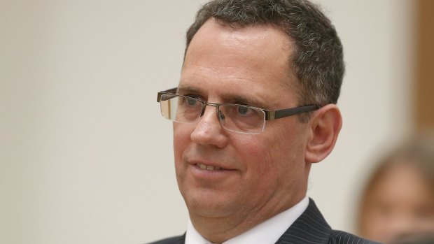 Justin Gleeson SC, while solicitor-general, appearing at a public hearing in Parliament House.