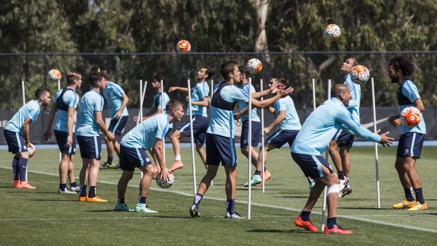 Melbourne City players train at LaTrobe ahead of Saturday Night's derby.
