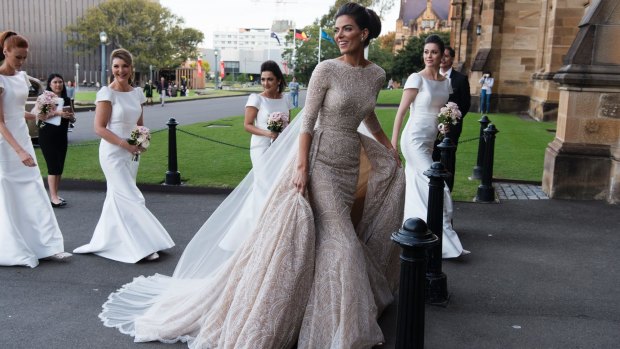 The bride arrives: Nadi Hasandedic at Sydney University on Saturday.