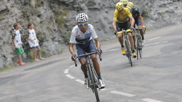 Dropped: Nairo Quintana leaves Chris Froome (yellow jersey) behind on stage 19 ofd the Tour de France.