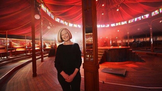 Melbourne Festival artistic director Josephine Ridge in the expanded Spiegeltent on the banks of the Yarra.