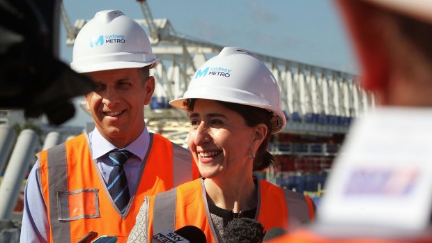 NSW Transport Minister Andrew Constance and Premier Gladys Berejiklian at the construction site at Windsor Road, Rouse Hill.