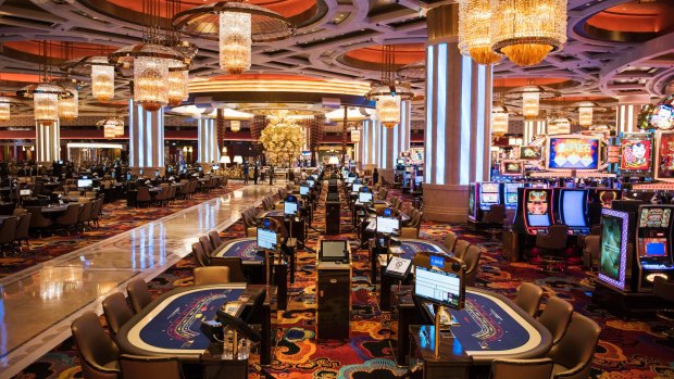 Gaming tables at the Studio City casino resort, owned by Melco Crown. 