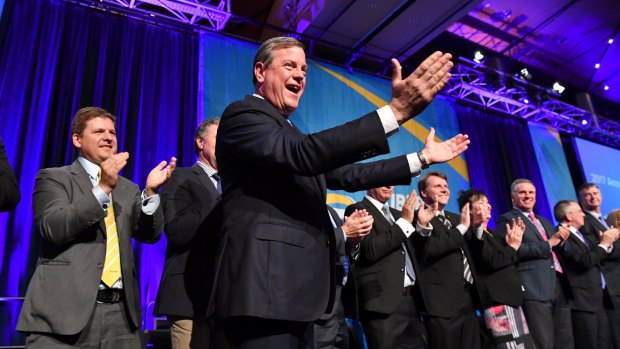 Opposition Leader Tim Nicholls at the LNP convention in Brisbane on Sunday.