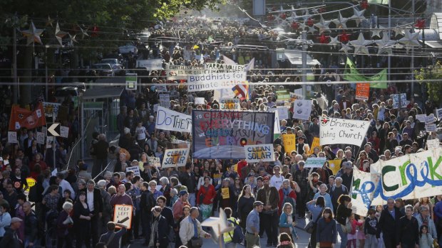 Attendees marched from the State Library to Parliament House.