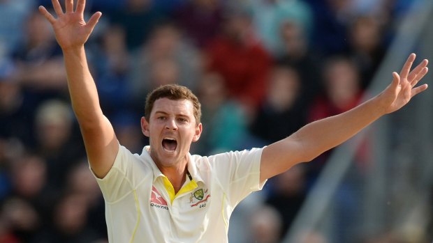 Australia's Josh Hazlewood appeals for a wicket on day one of the first Ashes Test against England in Cardiff.