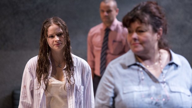 Ashleigh Cummings, Genevieve Lemon and Luke Carroll in Sydney Theatre Company's <i>The Hanging</i>.