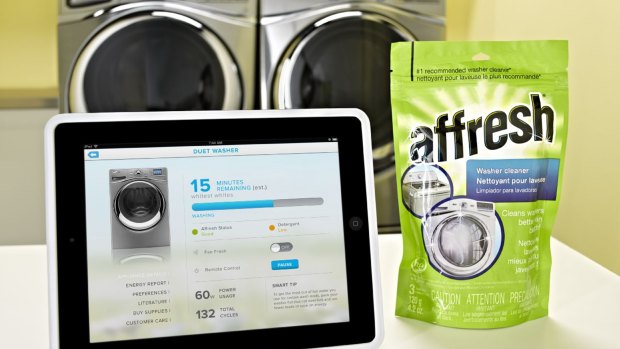 Whirlpoo's smart washing machine connects via Wi-Fi, can be stopped or started remotely, and pings your phone when its detergent is low.