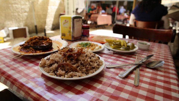 A dish of mujadara at Azura, Jerusalem.