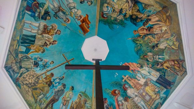The painting of the arrival of Magellan in Magellan's Cross, Cebu City, Cebu.