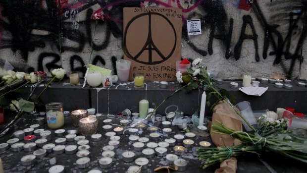 Tributes at Place de la Republique in Paris.