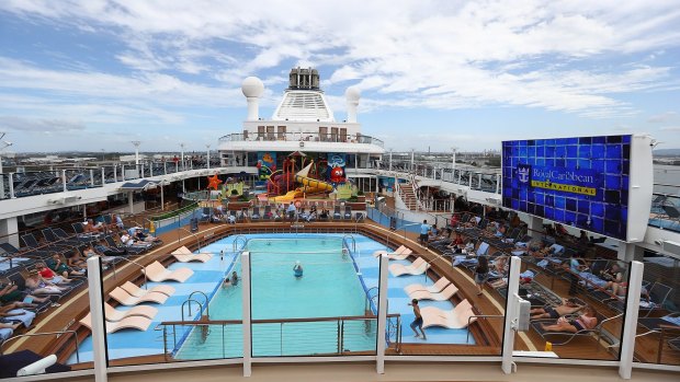On the pool deck of the Ovation of the Seas, which docked in Brisbane on Wednesday on its maidan voyage for Royal Caribbean International.