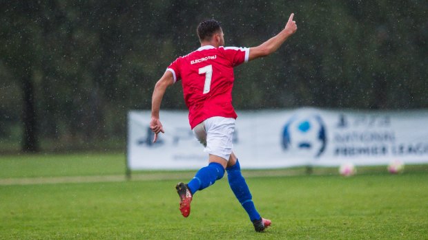Canberra FC's Robbie Deeley celebrates his goal.