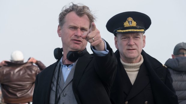 Christopher Nolan (left) directs Kenneth Branagh on the set of Dunkirk.