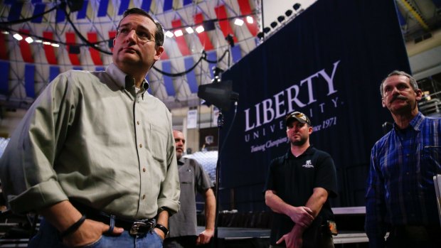 Ted Cruz at a walk-through for speech at Liberty University.